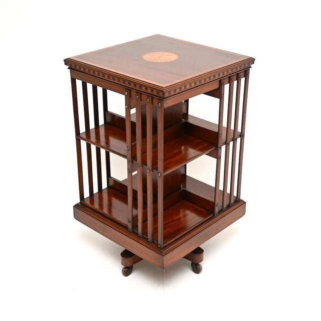 Antique Edwardian Inlaid Revolving Bookcase, 1890 For Sale - Image 3 of 9
