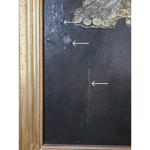 Antique 19th Century American Folk Art Oil Painting Portrait of a Woman in Black For Sale - Image 15 of 17