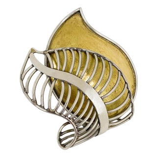 Fabrice Paris Floral Carved Brass and Chrome Brooch For Sale