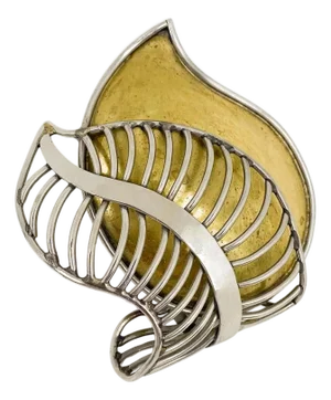 Fabrice Paris Floral Carved Brass and Chrome Brooch