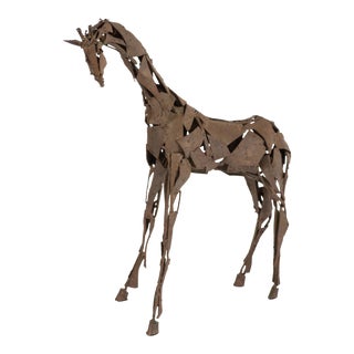 Brutalist Style Iron Abstract Giraffe Sculpture For Sale
