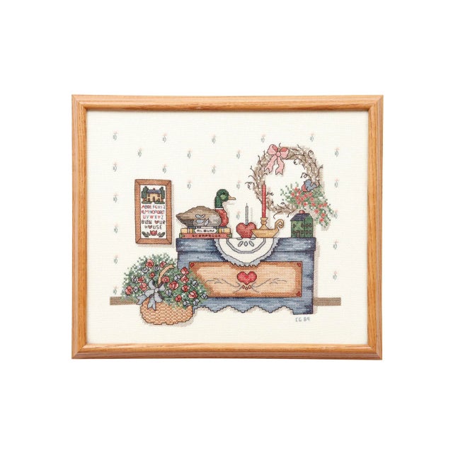 1980s Framed Cross Stitch Room Scene For Sale - Image 5 of 5