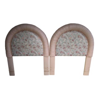 1990s Twin Headboard Custom Made Upholstered Paisley Peach Set of Two For Sale