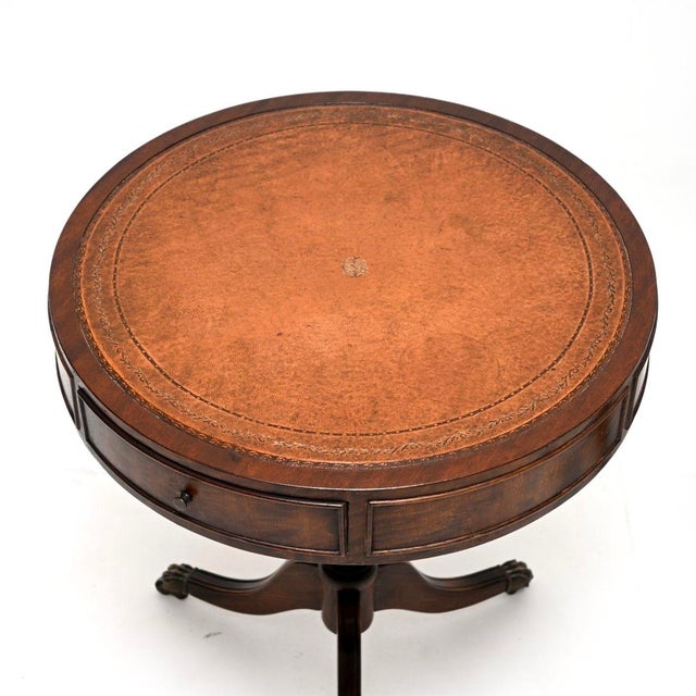 Brown Regency Leather Top Drum Tables, 1950s, Set of 2 For Sale - Image 8 of 11