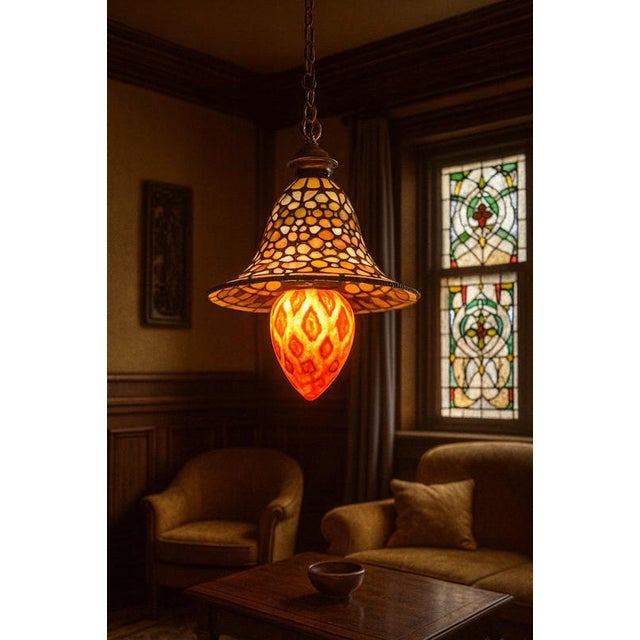 Art Deco Tiffany Style Stained Glass Acorn Pendant Light, 1940s For Sale - Image 9 of 18