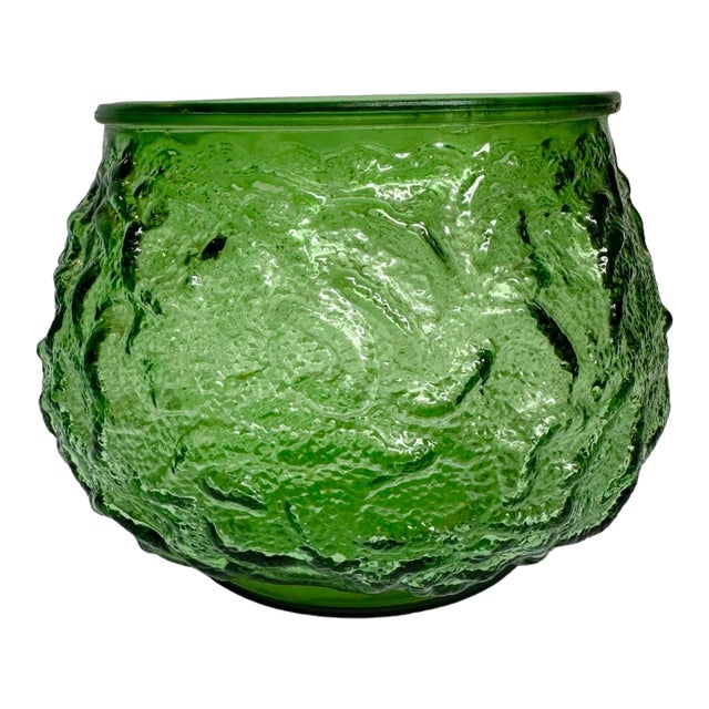 Green Crinkle Glass Vase For Sale