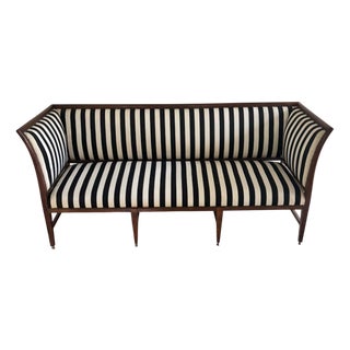 Antique Art Deco 3-Seater Sofa with Striped Fabric, 1800s For Sale