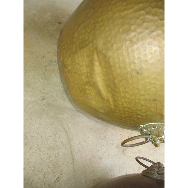 Vintage Large Hammered Brass With Foo Dog Handles Planter, A Pair For Sale In Columbia, SC - Image 6 of 10