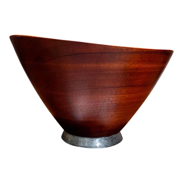 1970s Web Silver Mahogany Wood Bowl Philadelphia For Sale