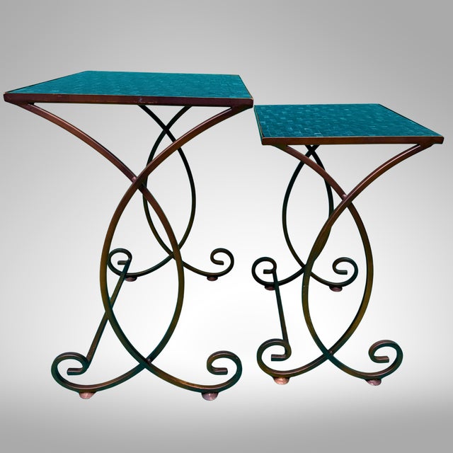 Mediterranean Mosaic Tile Nesting Tables Cerulean Pier 1 Imports Set For Sale - Image 3 of 18