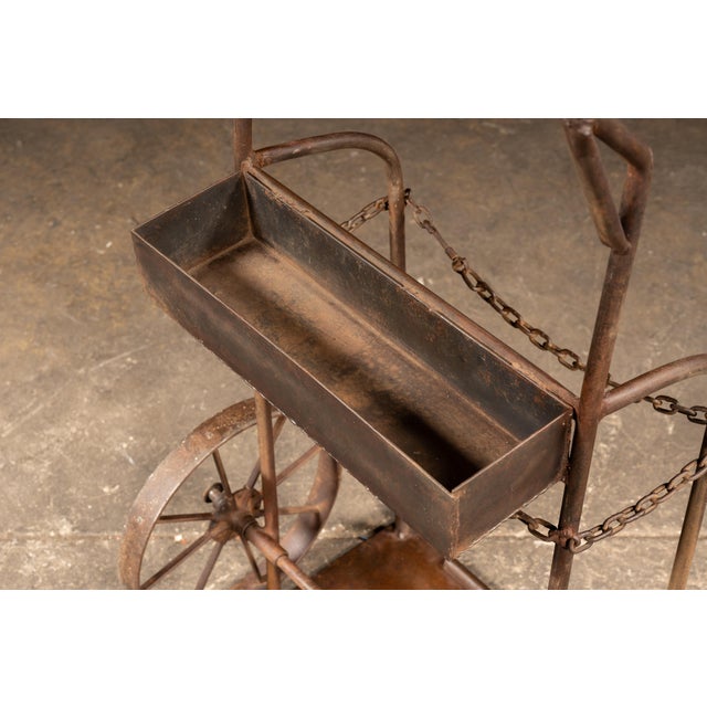 Gray Antique Industrial Cylinder Cart With Chain Retainer For Sale - Image 8 of 9