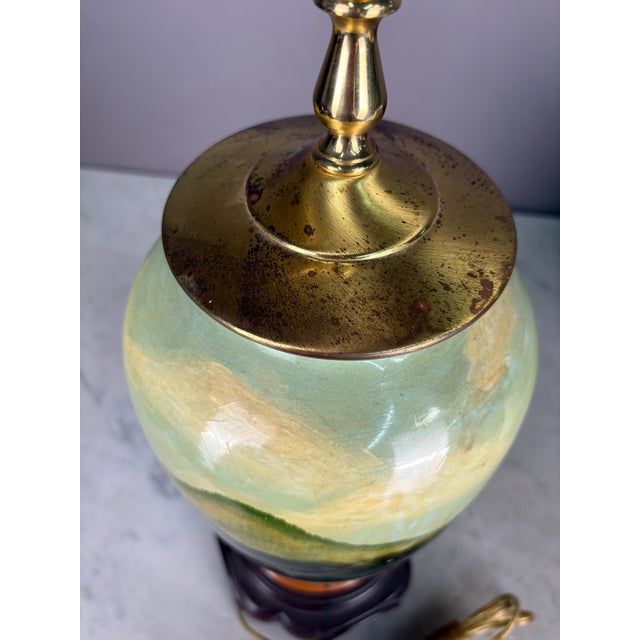 Folk Art 1960s Hand Painted Village Scene Table Lamp For Sale - Image 3 of 14