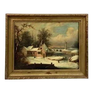 19th Century Dutch Oil on Artist Board Painting, Framed