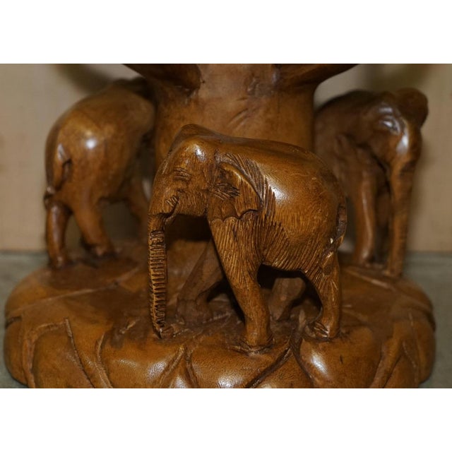 Vintage Hand Carved Elephant Stool with Ornate Decoration For Sale - Image 11 of 18