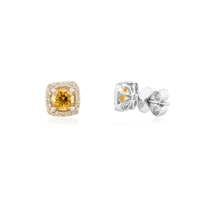 Unique 14k Gold Citrine Halo Diamond Stud Earrings- 2 Pieces For Sale In New York - Image 6 of 10