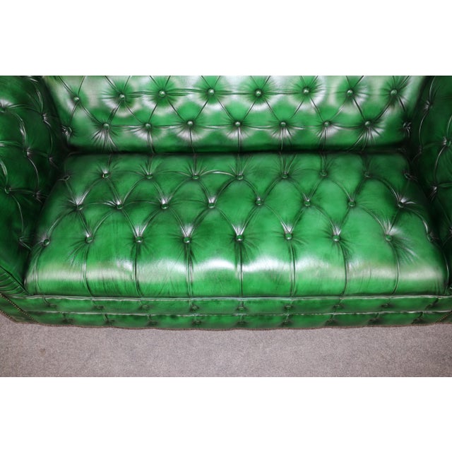 Custom Made English Emerald Green Tufted Chesterfield Sofa For Sale - Image 11 of 12