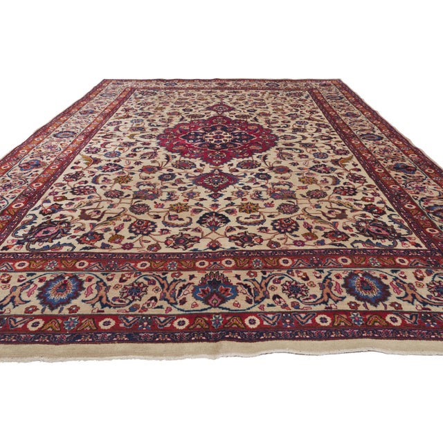 Neoclassical Signed Antique Persian Mashhad Rug, 08'00 X 11'02 For Sale - Image 3 of 11