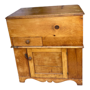 Antique American Country Pine Flour Bin Dry Sink Cabinet With Lift-Top Storage, Circa 1880–1910