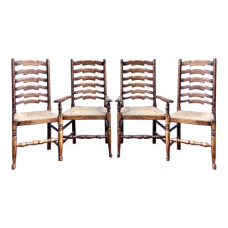 Vintage English Elm Ladderback Dining Chairs - Set of 4 For Sale