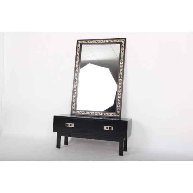 Produced by Select Form. Design probably Poul Nørreklit. Original black lacquered pine. Mirror Frame and grip on the chest...