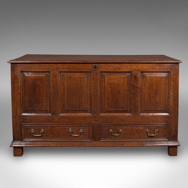 Traditional Antique 4 Panel Coffer, English, Oak, Linen, Mule Chest, Country House, Georgian For Sale - Image 3 of 10