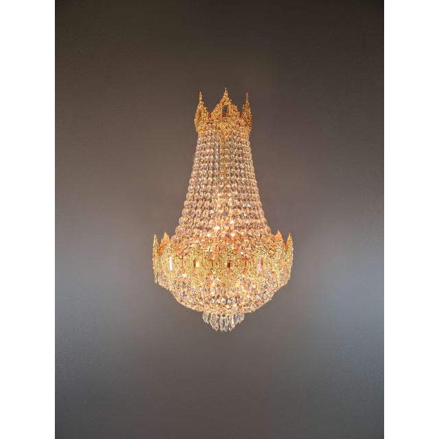 Art Deco Modern Gold Chandelier Crystals Empire Basket New Classic For Sale - Image 3 of 7