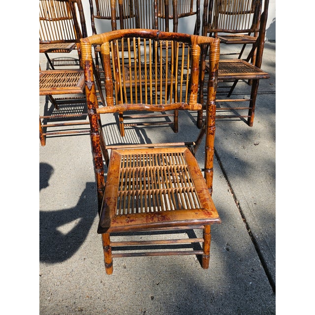 Mid 20th Century Set of Eight Vintage Folding Bamboo Chairs For Sale - Image 5 of 10