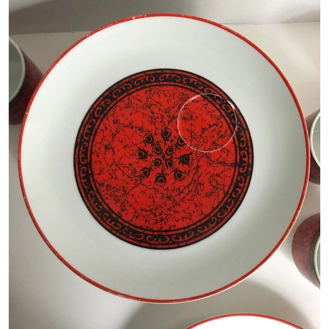 1950s Greek Inspired Blood Orange Plate & Mug Set of 17 For Sale - Image 4 of 6