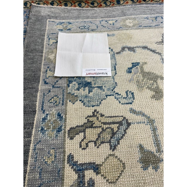 Early 21st Century Gray & Blue Floral Design Handwoven Wool Modern Turkish Oushak Rug 9'9" X 13'11" For Sale - Image 9 of 10