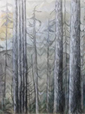 "Ravine" Contemporary Abstract Forest Landscape Mixed-Media Painting