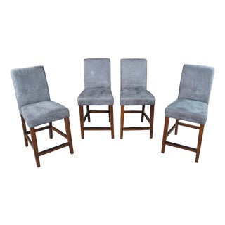 4 American Signature Modern Grey Counter Height Bar Stools Mahogany Finish For Sale