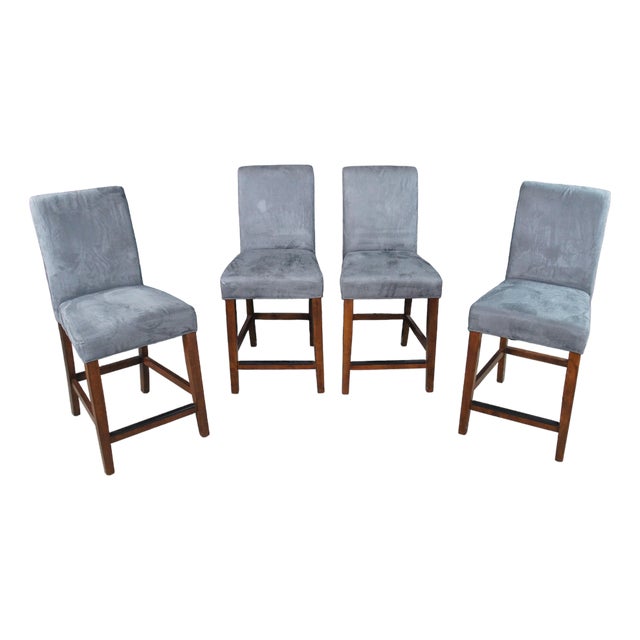 4 American Signature Modern Grey Counter Height Bar Stools Mahogany Finish For Sale