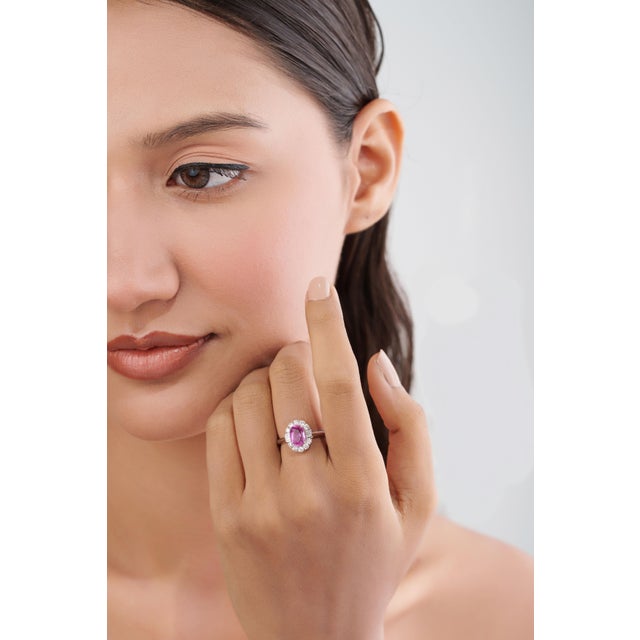 1.94ct Pink Sapphire Diamond Oval Engagement Ring for Her Size 4 in 18k Solid Gold For Sale - Image 10 of 16