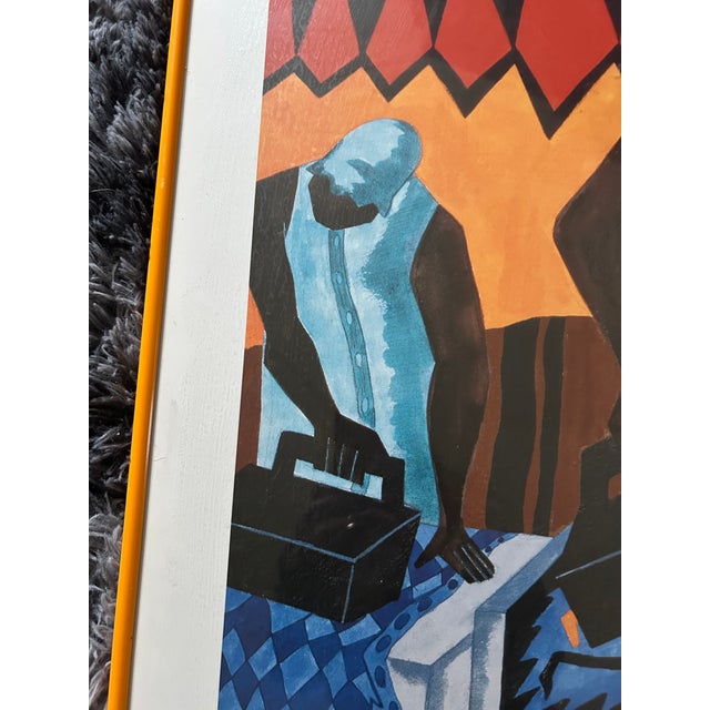 Mid-Century Modern Jacob Lawrence Framed Exhibition Poster "Ironers" – Custom Pop-Art Orange Gallery Frame For Sale - Image 3 of 7