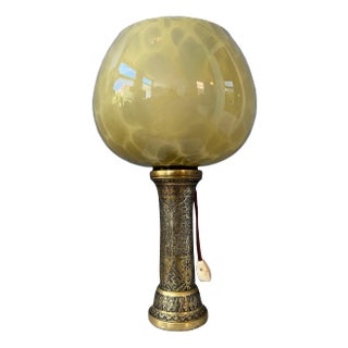 Vintage Art Deco Glass Lamp with Bronze Base For Sale