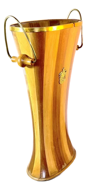 Cane Holder or Umbrella Stand, Varnished Wood & Brass, Coat of Arms, Italy, 1950s