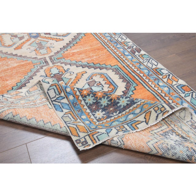 Vintage Turkish Oushak Handmade Wool Cotton Orange Runner Rug For Sale - Image 10 of 11