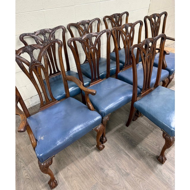 Late 20th Century Vintage English Chippendale Style Carved Mahogany Dining Chairs - Set of 8 For Sale - Image 5 of 12
