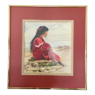 Signed Original 1980s Nancy Smith “Southwest Dreams” Colored Pencil Portrait Drawing For Sale