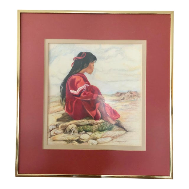 Signed Original 1980s Nancy Smith “Southwest Dreams” Colored Pencil Portrait Drawing For Sale