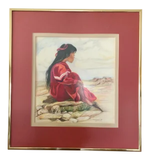 Signed Original 1980s Nancy Smith “Southwest Dreams” Colored Pencil Portrait Drawing