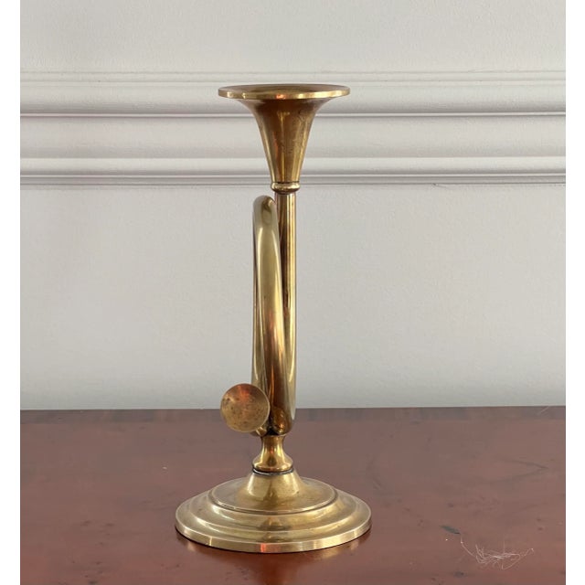 Mid 20th Century Vintage Mid 20th Century Solid Brass French Horn Candle Holder For Sale - Image 5 of 11
