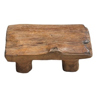 Small Stool in Wabi-Sabi Monoxylous Blond Teak, 1980s For Sale