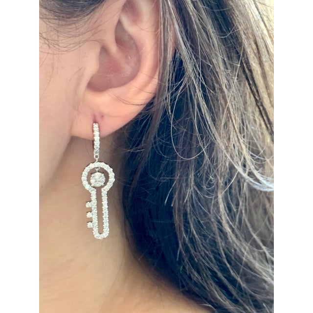 3.2 Ct Diamond Drop Cocktail Key Shape Earrings in 14 Karat White Gold 8 Grams For Sale - Image 14 of 18