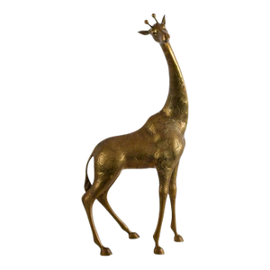 Mid-Century Modern Tall Brass Giraffe Sculpture With Engraved Patterned Surface
