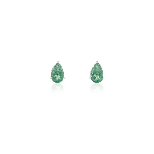 Contemporary 18k Gold Emerald Gemstone Vintate Jewelry Set- Solitaire Ring & Earrings For Sale - Image 3 of 17