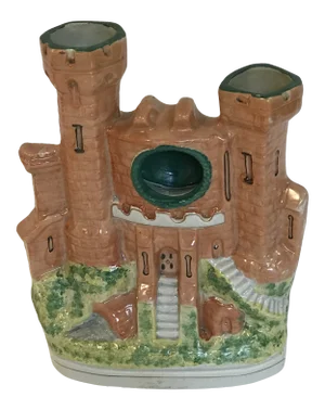 Large Antique Staffordshire Castle With Clock Tower Spill Vase Figurine