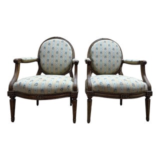 Louis XVI Cabriolet Armchairs with Medallions from Othon, Set of 2 For Sale