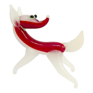 Vintage White and Red Murano Glass Fox Figurine attributed to Murano for Maestri di Murano, 1950s For Sale