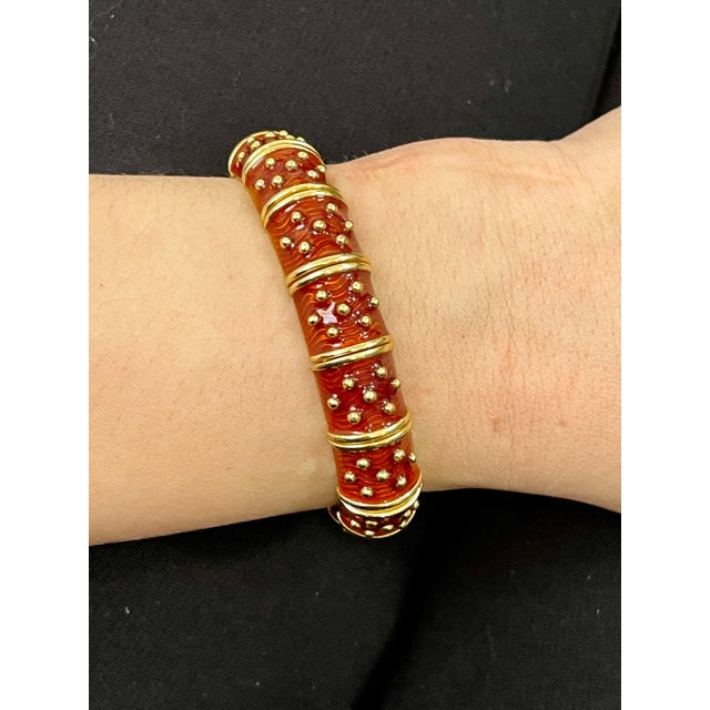 Three piece Bangel / Cuff Set Red, Green & Blue Enamel 18 Kt Gold 286 gm, Hidelgo These iconic Bracelet set from Designer...